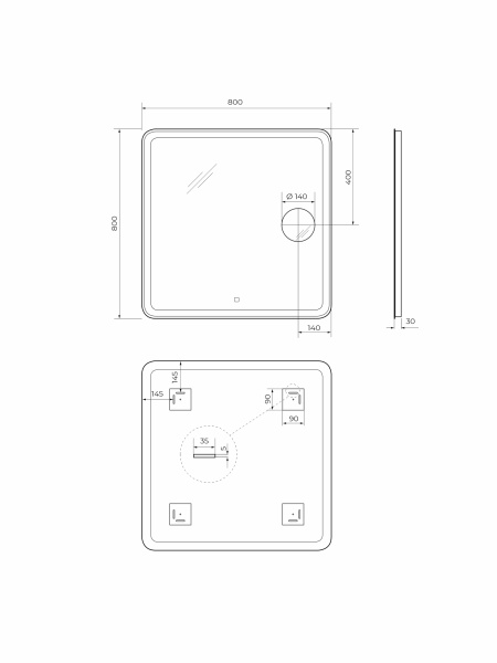 Зеркало с подсветкой и встроенной линзой 3-х кратного увеличения BelBagno SPC-MAR-800-800-LED-TCH-LNZ