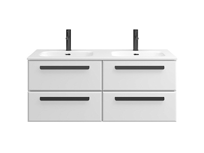Тумба с раковиной подвесная с четырьмя ящиками CEZARES ECO-CER-N 120 Bianco Lucido, раковина белая с двумя чашами CZR-8073-120-2