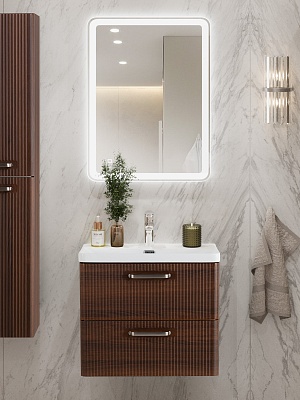 Тумба с раковиной подвесная BelBagno DUE 60 Noce, ручки - Матовый атласный никель