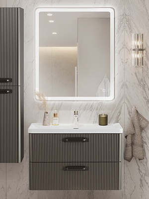 Тумба с раковиной подвесная BelBagno DUE 80 Оружейная сталь, ручки - Матовый тёмный никель