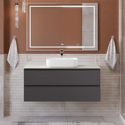 Тумба со столешницей подвесная BelBagno KRAFT 120 Темно-Серый Матовый, столешница KEP-120-CEM
