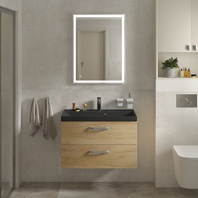 Тумба с раковиной подвесная BelBagno AURORA 80 Rovere Nebrasca Nature, раковина чёрная
