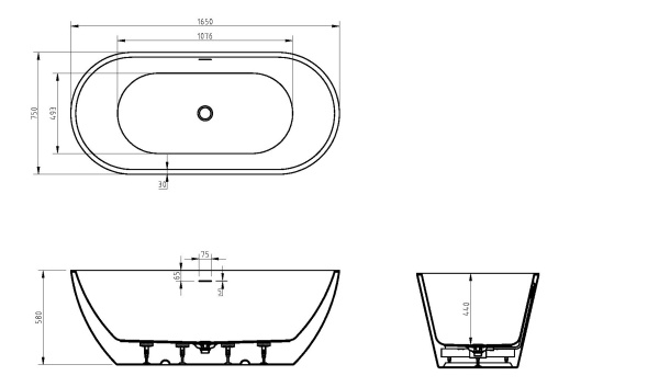 Акриловая ванна BelBagno UNO BB701-1650-750-K