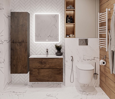 Тумба с раковиной подвесная BelBagno ETNA-H60 80 Rovere Moro, раковина белая