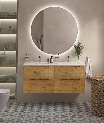 Тумба с раковиной на две чаши подвесная BelBagno ETNA 120 Rovere Nature, раковина белая BB-8099-120-2