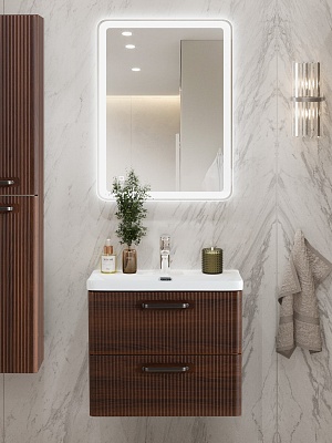 Тумба с раковиной подвесная BelBagno DUE 60 Noce, ручки - Матовый тёмный никель