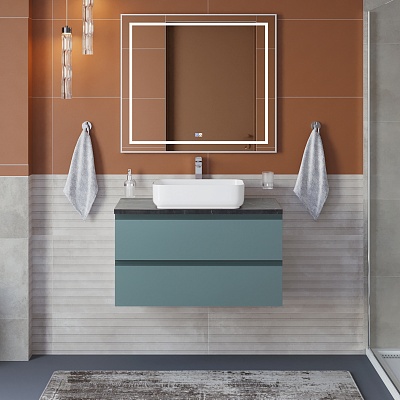 Тумба со столешницей подвесная BelBagno KRAFT 90 Голубой Матовый, столешница KEP-90-MNO