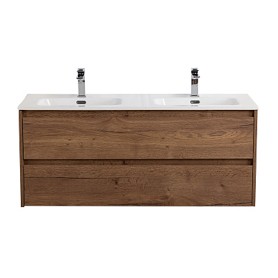 Тумба с раковиной на две чаши подвесная BelBagno KRAFT 120 Rovere Tabacco , раковина белая