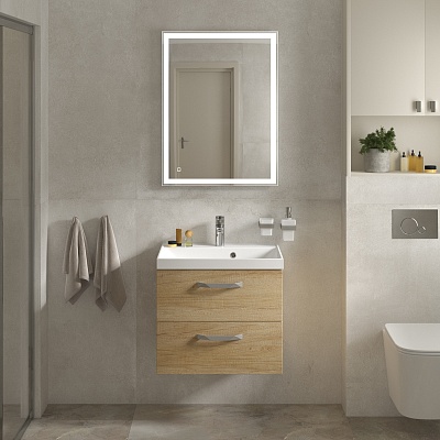 Тумба с раковиной подвесная BelBagno AURORA 60 Rovere Nebrasca Nature, раковина белая