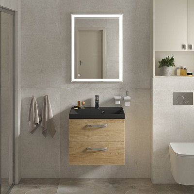 Тумба с раковиной подвесная BelBagno AURORA 70 Rovere Nebrasca Nature, раковина чёрная