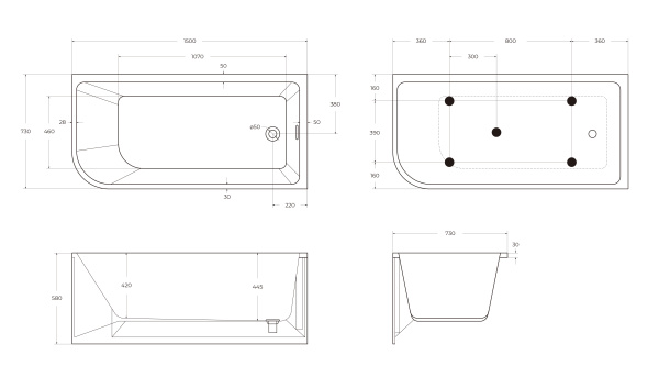 Акриловая ванна BelBagno BB712-1500-730-R