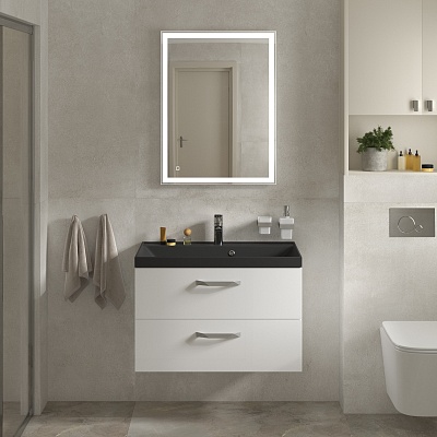 Тумба с раковиной подвесная BelBagno AURORA 80 Bianco Lucido, раковина чёрная