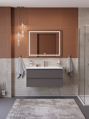 Тумба с раковиной подвесная BelBagno СТРУКТУРА (KRAFT) 100 Темно-Серый Матовый, раковина BB-8070-100