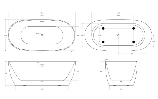 Акриловая ванна BelBagno BB415-1700-800
