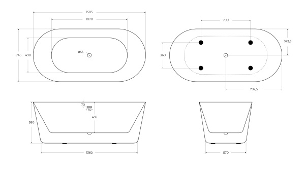Акриловая ванна BelBagno BB306-1585