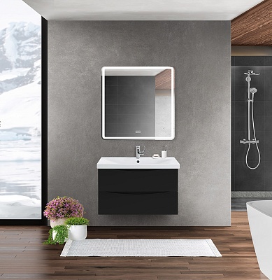 Тумба с раковиной подвесная BelBagno MARINO-CER 80 Nero Lucido, раковина белая