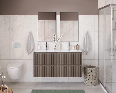 Тумба с раковиной подвесная с четырьмя ящиками BelBagno UNO 120 Бежевый матовый, раковина CZR-8073-120-2