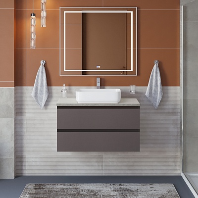 Тумба со столешницей подвесная BelBagno KRAFT 100 Темно-Серый Матовый, столешница KEP-100-MGL