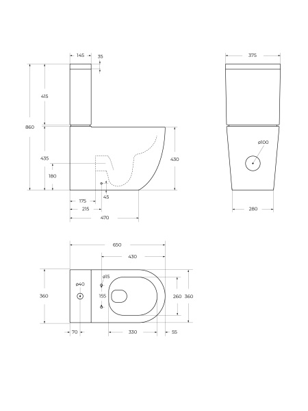 Унитаз-компакт безободковый с сиденьем и смывом TORNADO CEZARES STYLUS-TOR CZR-538-CP-TOR/SC