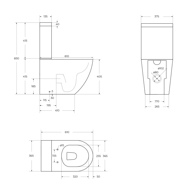 Унитаз-компакт безободковый CEZARES STYLUS CZR-152-CPR с сиденьем CZR-2316-SC