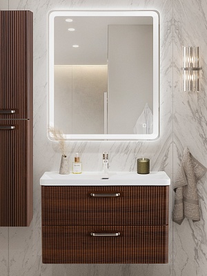 Тумба с раковиной подвесная BelBagno DUE 80 Noce, ручки - Матовый атласный никель