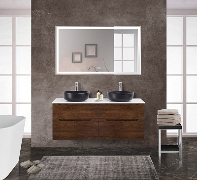 Тумба со столешницей и накладными раковинами подвесная BelBagno ETNA-H60 140 Rovere Moro