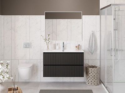 Тумба с раковиной подвесная BelBagno UNO-MINI 100 Темно-Серый Матовый, раковина BB-8099-3-100