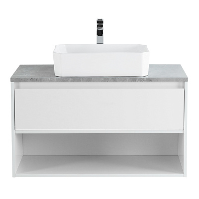 Тумба со столешницей, одним ящиком и одной открытой полкой подвесная BelBagno KRAFT 100 Bianco Opaco