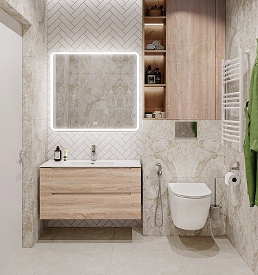 Тумба с раковиной подвесная BelBagno ETNA 100 Rovere Bianco, раковина белая
