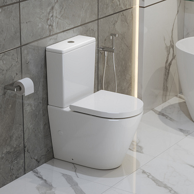 Унитаз-компакт безободковый со смывом TORNADO BelBagno FLAY-TOR BB2149CP-TOR с сиденьем BB2111SC