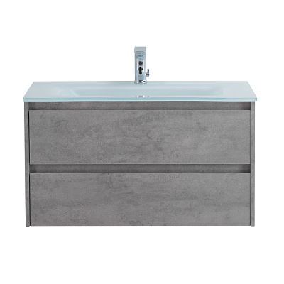 Тумба со стеклянной раковиной подвесная BelBagno KRAFT 90 Cemento Grigio, раковина белая