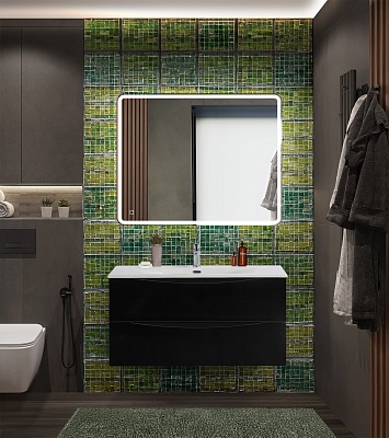 Тумба с раковиной подвесная BelBagno MARINO-CER-N 100 Nero Lucido, раковина BB-8099-100