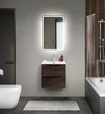 Тумба с раковиной подвесная BelBagno MARINO-CER-MINI 50 Rovere Nature Grigio, раковина белая