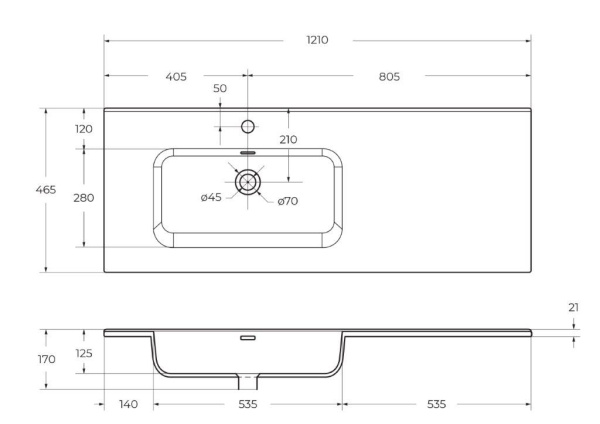 Керамическая раковина, чаша слева BelBagno BB1200ETL-L