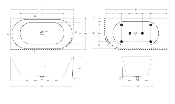 Акриловая ванна BelBagno BB714-1500-750-L
