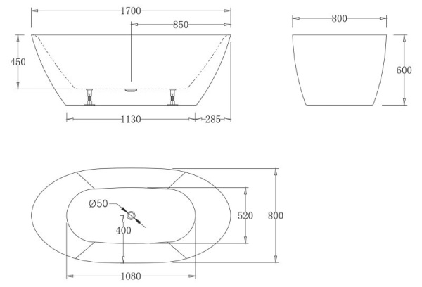 Акриловая ванна BelBagno BB77-1700-W0