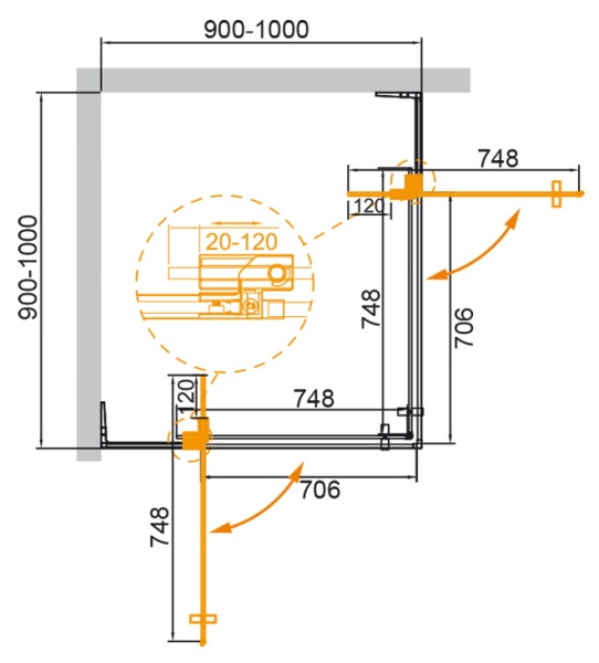 Душевой уголок CEZARES SLIDER-A-2-90/100-C-GM