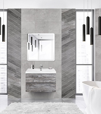 Тумба с раковиной подвесная CEZARES MOLVENO 46 80 Legno Grigio, раковина белая