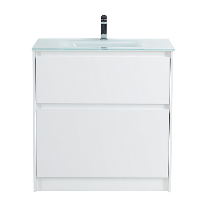 Тумба со стеклянной глянцевой раковиной напольная BelBagno KRAFT 80 Bianco Opaco, раковина белая