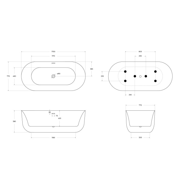 Акриловая ванна BelBagno BB706-1700-770
