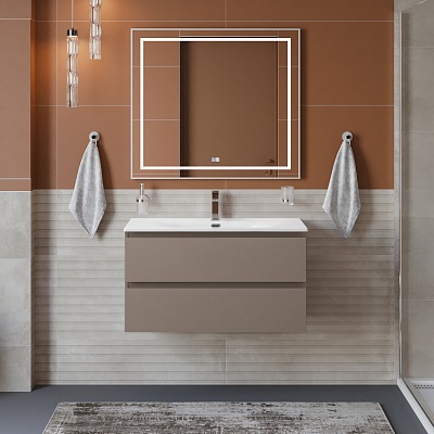 Тумба с раковиной подвесная BelBagno KRAFT 90 Бежевый матовый, раковина BB-8099-90