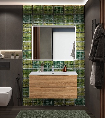 Тумба с раковиной подвесная BelBagno MARINO-CER-N 100 Rovere Bianco, раковина BB-8099-100