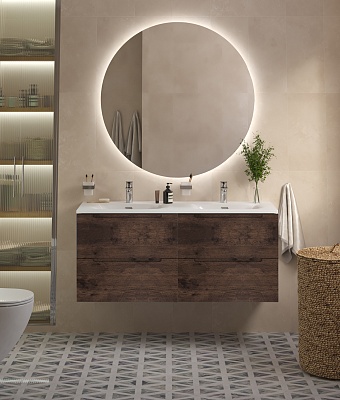 Тумба с раковиной на две чаши подвесная BelBagno ETNA 120 Rovere Moro, раковина белая BB-8099-120-2