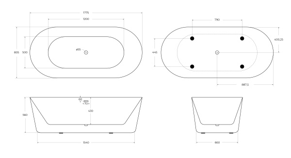 Акриловая ванна BelBagno BB306-1775