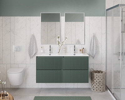 Тумба с раковиной подвесная с четырьмя ящиками BelBagno UNO 120 Еловый Матовый, раковина BB-8099-120-2