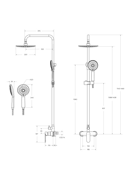 Душевая стойка со смесителем CEZARES STYLUS-CD-IN