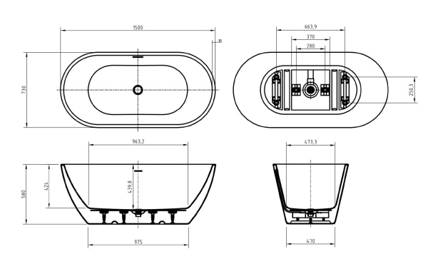 Акриловая ванна BelBagno UNO BB701-1500-730-K