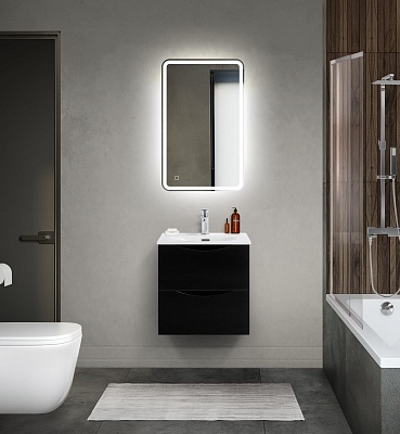 Тумба с раковиной подвесная BelBagno MARINO-CER-MINI 50 Nero Lucido, раковина белая