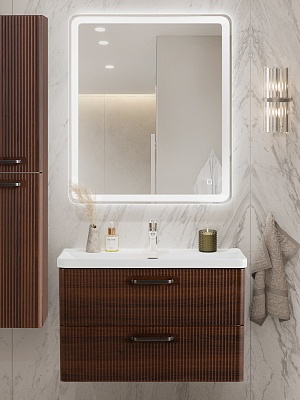 Тумба с раковиной подвесная BelBagno DUE 80 Noce, ручки - Матовый тёмный никель