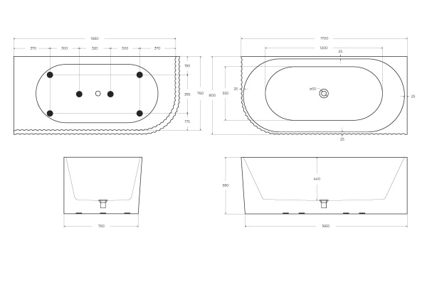 Акриловая ванна BelBagno BB714-1700-800-R